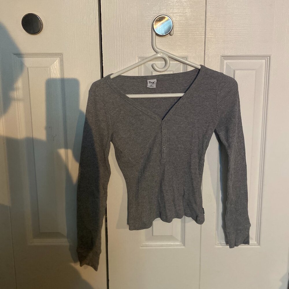 Tna Long Sleeve V-neck Grey Top